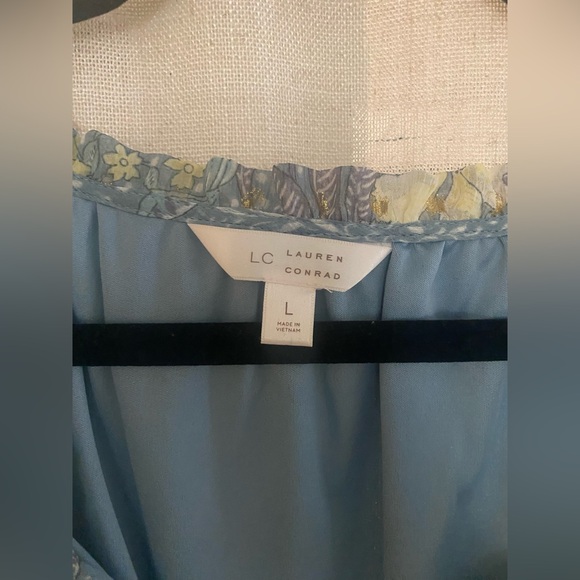 Lauren Conrad long sleeve mini peasant dress blue and gold size large - Picture 7 of 9